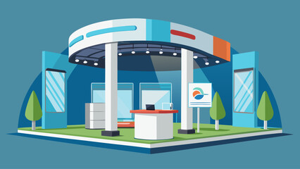 A large building with a sign that says "Welcome" on it. The building is blue and white