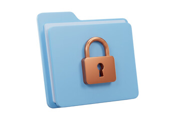 Blue folder with copper padlock isolated PNG, data security and file protection concept for business and personal use