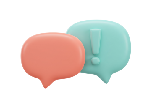 Two 3D speech bubbles isolated on transparent background, communication concept PNG for social media and messaging apps