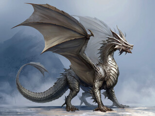 Fearsome Elder Dragon of Chaos with Intricate Scales and Majestic Wings in Fantasy Landscape