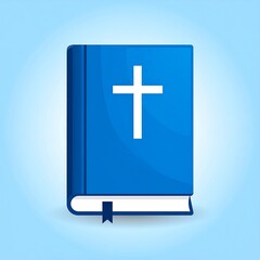 Obraz premium A blue book with a white cross on the cover, on a blue gradient
