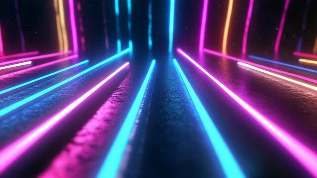 Neon light lines creating a futuristic glowing tunnel