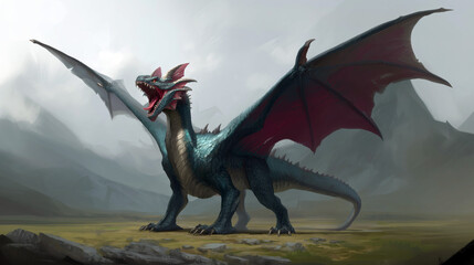 Fearsome Elder Dragon of Chaos in a Serene Mountain Landscape
