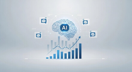 AI Chatbot Interface with Ascending Bar Graph Symbolizing Business Growth, Artificial Intelligence and Data Analytics Visualization, Digital Communication