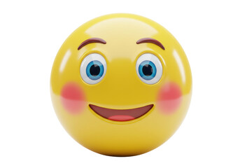 Happy yellow emoji isolated on transparent background, cheerful emoticon with rosy cheeks and a smile in PNG format