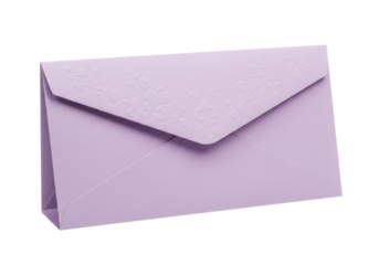 Elegant lavender envelope with floral pattern isolated on white, stationery for invitations and greetings