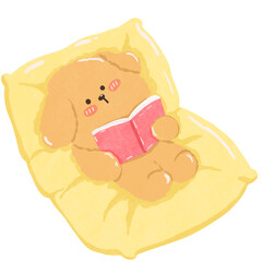 Cute dog reading book on pillow