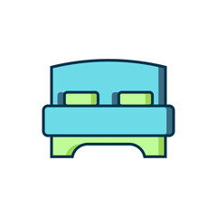 Filled outline Big bed for two or one person icon isolated on white background. Flat filled outline style with shadow. Vector