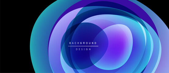 Abstract layers create dynamic visual effect. Blue, purple hues blend, forming circular design. Text reads background design.