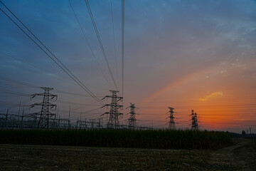The power supply facilities of contour in the evening