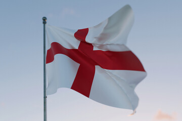 National flag of England waving in the wind against a clear sky, symbolizing patriotism,...