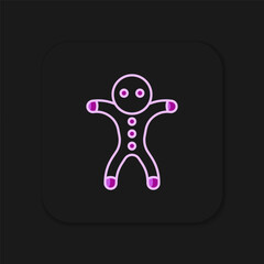 Filled outline Holiday gingerbread man cookie icon isolated on black background. Cookie in shape of man with icing. Flat filled outline style with shadow. Vector