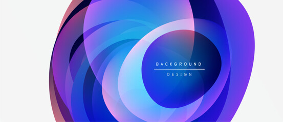 Abstract circular design. Layers overlap, creating vibrant blue, purple hues. Modern background element for projects.