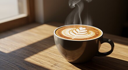 Cup of coffee and cappuccino on a wooden table in a cafe