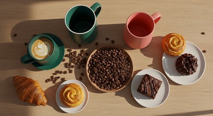 Chocolate and coffee with cinnamon on a table in a cafe setting