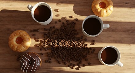 Still life with coffee cup and chocolate on table