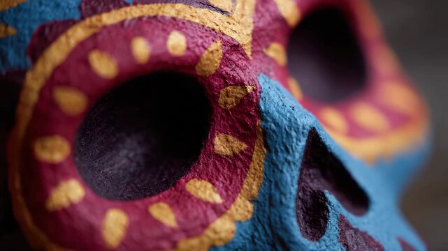 This vibrant skull showcases stunning colors and patterns, highlighting traditional craftsmanship and celebrating cultural significance in art and festivities.