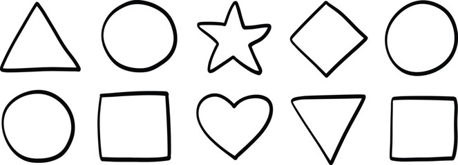 Collection of hand drawn geometric and organic shapes basic forms for design and education