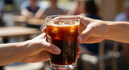 hand holding a glass of cold beer at the bar