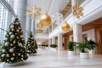 Modern building lobby decorating for Christmas holiday
