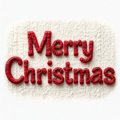 Cozy Knitted Red 'Merry Christmas' Text on White Fabric