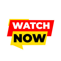 WATCH Now png, red colour icon, time and media symbol, simple creative layout, transparent design