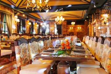 Elegant interior of a restaurant with lavish decor and inviting atmosphere