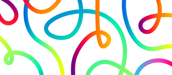Bright Abstract Swirl Background. Dynamic and Colorful Rainbow Gradient Lines Creating a Wavy, Looping Pattern on a Clean White Backdrop, Perfect for Parties.
