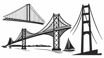 Fototapeta premium Iconic Bridges Silhouette For Architecture, Engineering, Travel, Cityscape, Infrastructure, Transportation, and Urban Design Projects Inspiring Connection and Progress