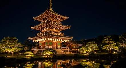 Illuminated Yasaka Pagoda at Night - A Kyoto Landmark.