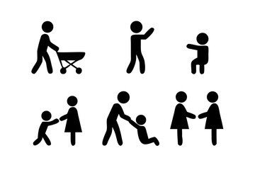 Stick figures showing family activities