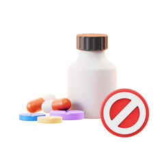 White Medicine Bottle With Assorted Pills And Capsules Beside Red No Symbol On A Transparent Background Healthcare Concept
