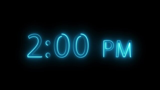 2:00 pm text animation background. Neon glowing text animation.