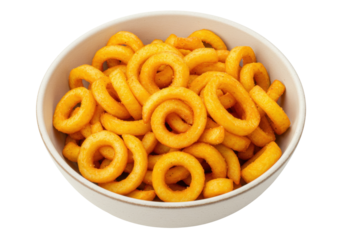 Golden curly fries in a bowl isolated, delicious snack food for fast food restaurants and catering services