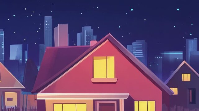 Neighborhood streets at night locating property