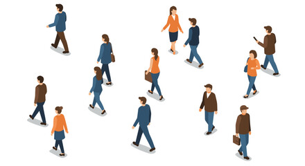 Fototapeta premium Isometric walking people: diverse crowd on the move with modern style