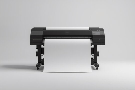 Large format printer outputting white paper roll mockup