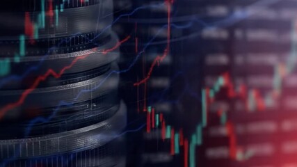 Futuristic digital stock market data chart with glowing lines and network background - Powered by Adobe