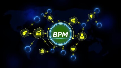 B P M Business Process Management Network Icons Global Strategy Growth Innovation Rocket Launch - Powered by Adobe
