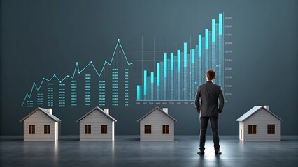 Businessman analyzing real estate growth with rising graph
