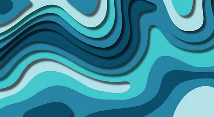 Dynamic abstract background featuring smooth flowing waves and layered organic shapes in cool blue and teal tones, creating a modern and vibrant design concept