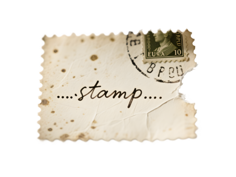 Vintage Torn Stamp Fragment with Mysterious Handwritten Script