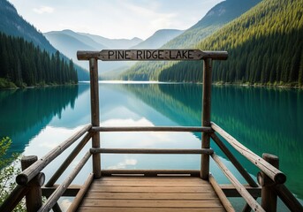 Pine Ridge Lake Gateway: Scenic Dock Views Reflecting Turquoise Water in Mountain Landscape Serene Waterscape Destination Calm Vista