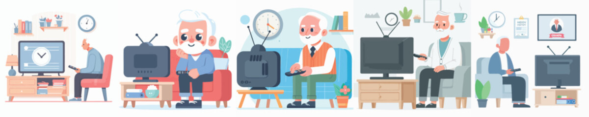 vector image of a grandpa watching TV