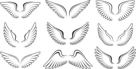 Obraz premium Collection of hand-drawn sketchy angel wings various styles and sizes for creative projects