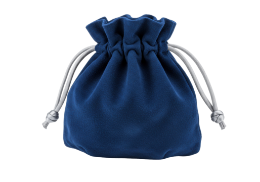Dark blue velvet drawstring bag isolated on transparent background, small pouch for jewelry or gifts - Powered by Adobe