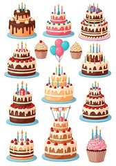 Festive Birthday Cakes and Cupcakes Collection for Celebrations.