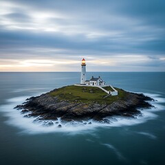 Stunning Island Lighthouse at Dusk - A Beacon of Hope.