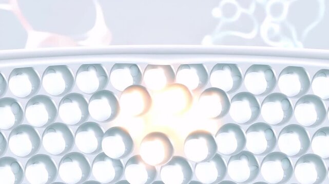 Serum Liquid Bubbles Attached to Skin. Hyaluronic Acid Molecules Helps Skin Stretch and Flex. Skin Care Cosmetics Solution
