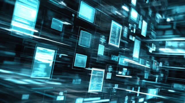 Dynamic data visualization in cyber space digital environment abstract graphics futuristic perspective technology concept - Powered by Adobe